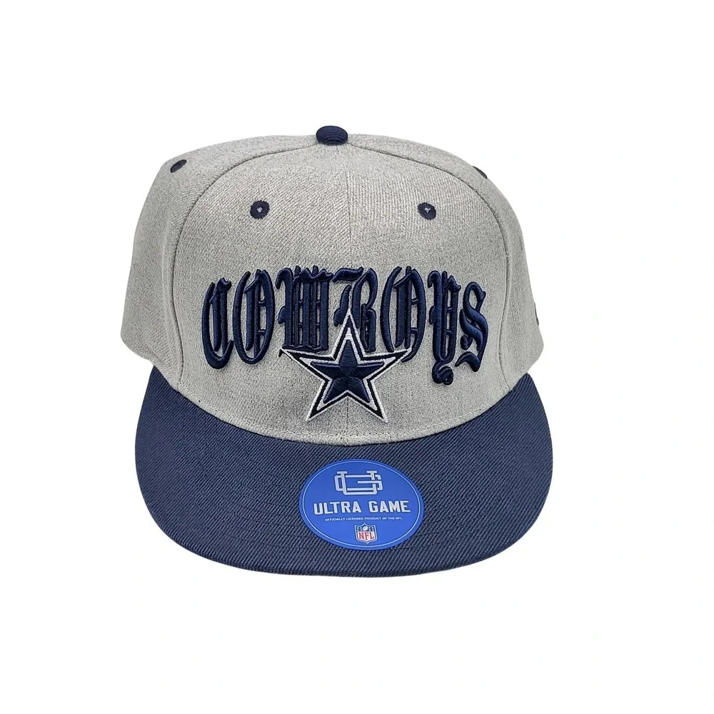 Dallas Cowboys Hat Cap Snap Back One Size Gray Blue NFL Football‎ Old English